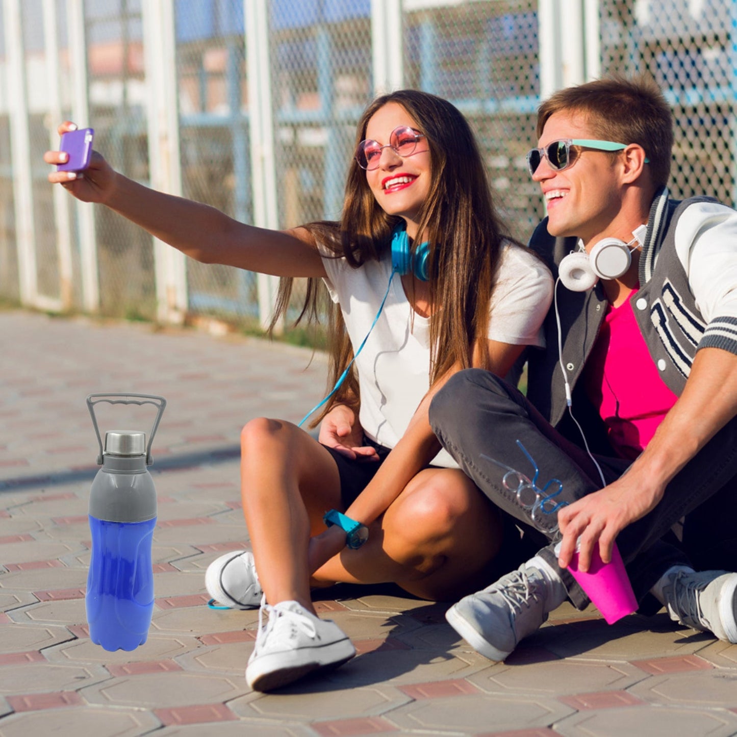 Plastic Sports Insulated Water Bottle with Handle Easy to Carry High Quality Water Bottle, BPA-Free & Leak-Proof! for Kids' School, For Fridge, Office, Sports, School, Gym, Yoga (1 Pc Mix Color)