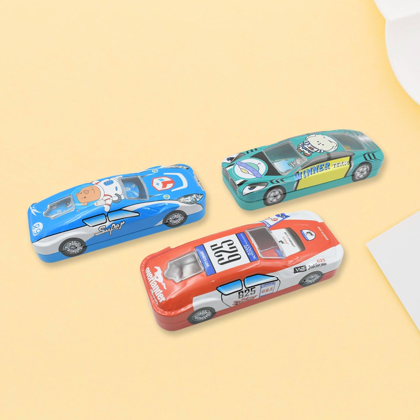 Car Shape Metal Compass Box With Small Compass Box Inside, Pencil Case for Kids Stationery Compass Box, Stationery Gift for School Kids Compass, Pencil Box, Birthday Return Gift for Kids (1 Pc Mix Color)
