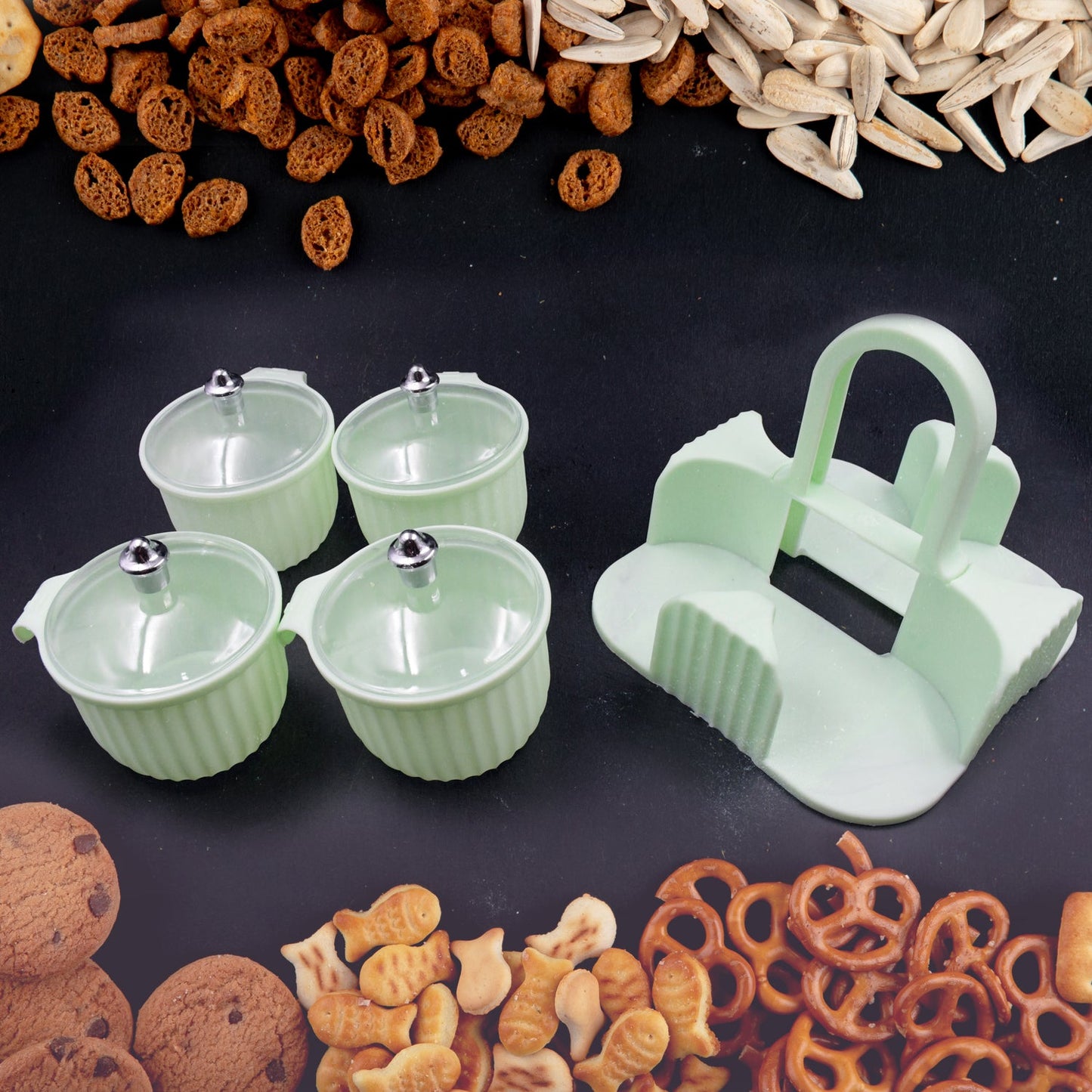 Multipurpose Jar Dryfruit Set, Candy, Chocolate, Snacks Storage Jar, Masala Jar for Home and Kitchen Airtight Dry Fruit Plastic Storage Container Tray Set With Lid & 4 Serving Jar Container for Sweets,Chips,Cookies|(4 Pc Set)