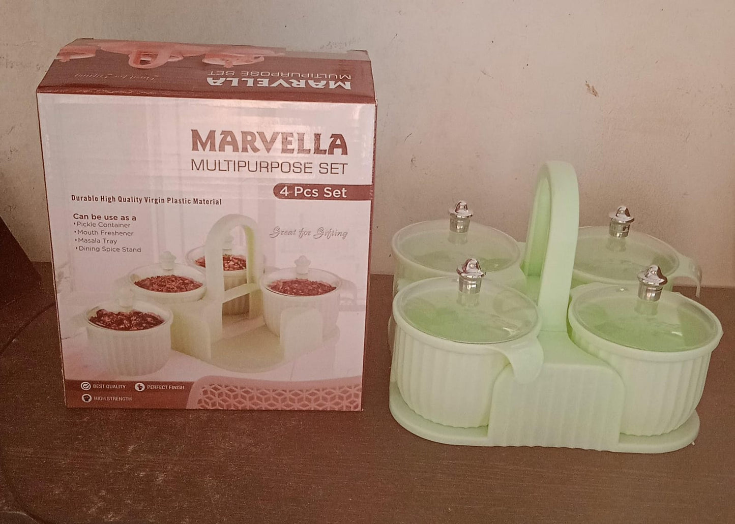 Multipurpose Jar Dryfruit Set, Candy, Chocolate, Snacks Storage Jar, Masala Jar for Home and Kitchen Airtight Dry Fruit Plastic Storage Container Tray Set With Lid & 4 Serving Jar Container for Sweets,Chips,Cookies|(4 Pc Set)