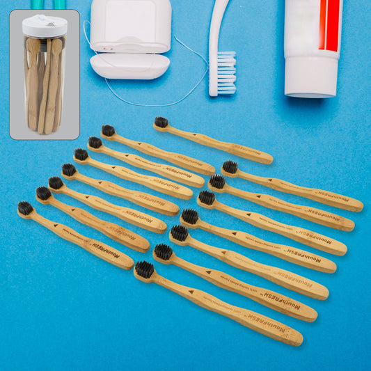 Bamboo Wooden Toothbrush Soft Toothbrush Wooden Child Bamboo Toothbrush Biodegradable Manual Toothbrush for Adult, Kids (15 pcs set / With Round Box)