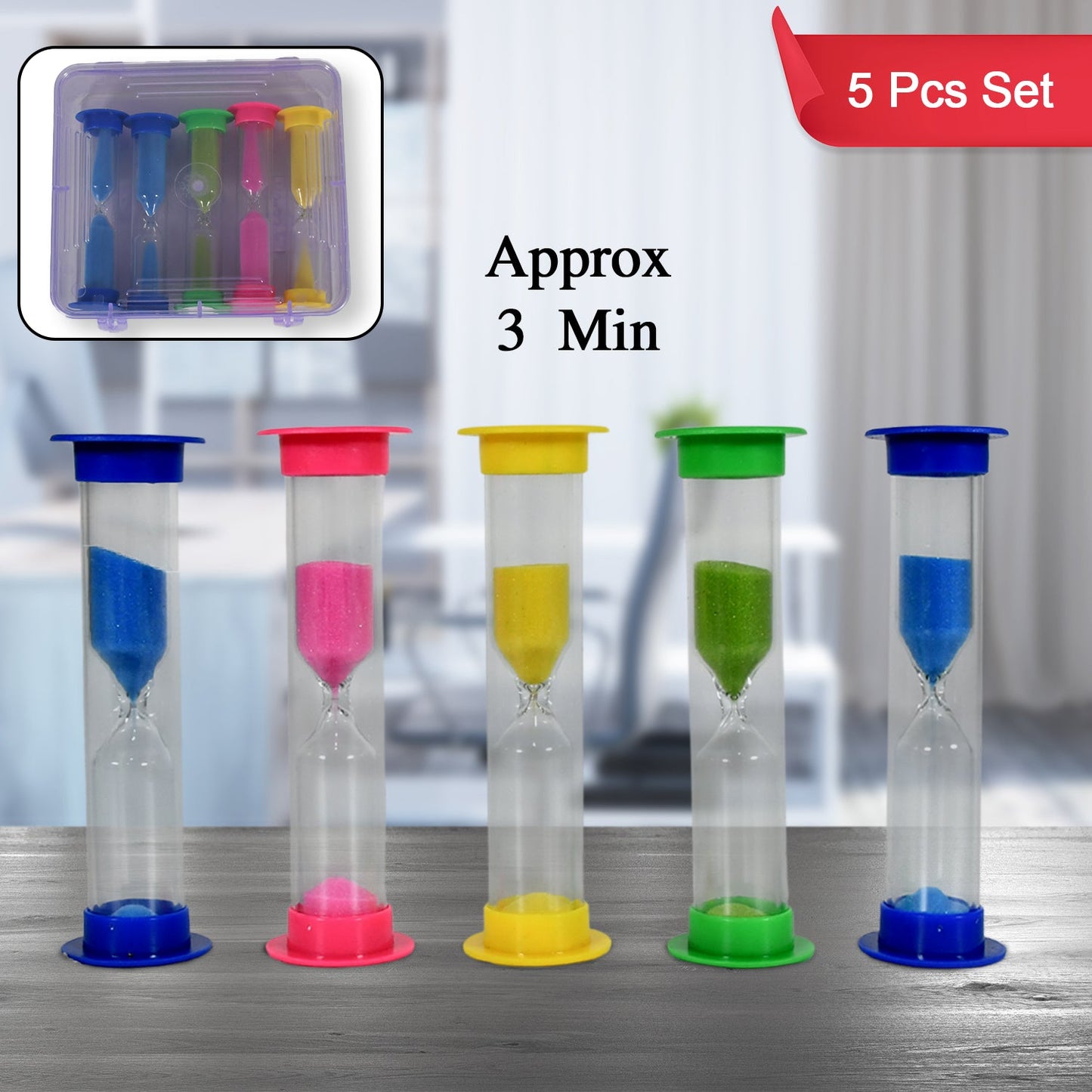 Sand Timer Plastic Hourglass, Sand Glass Toy Sand Clock for Kitchen, Office, School and Brushing Teeth for Timer Clock Children Hourglass Sand glass Toothbrush Household Sand Clock (3 Min Approx / 5 pc)