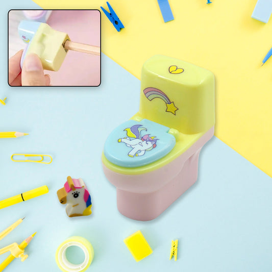 Toilet Pencil Sharpener Plastic Pencil Sharpener Novelty Pencil Sharpener, Cute Cartoon, Stationery Gift, Small Toilet Shaped Sharpener with Eraser Wheel for School Kids (2 Pc Set)