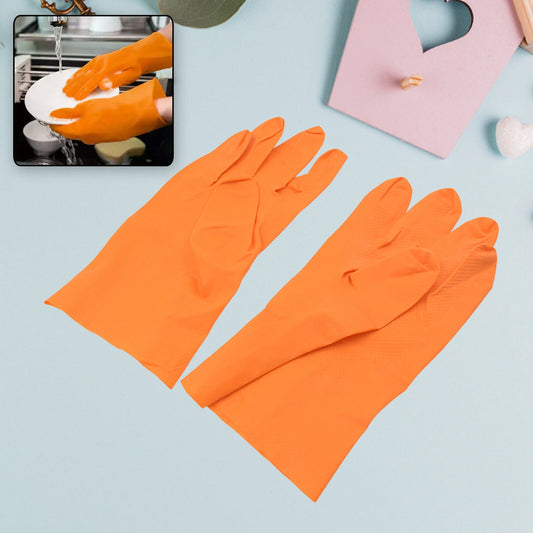 Multipurpose Rubber Reusable Cleaning Gloves, Reusable Rubber Hand Gloves I Latex Safety Gloves I for Washing I Cleaning Kitchen I Gardening I Sanitation I Wet and Dry Use Orange Gloves (1 Pair 40 Gm)