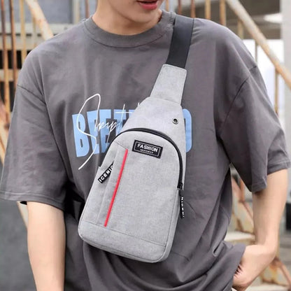 0323 grey Waterproof Anti Theft Crossbody fanny pack waist bag PU Leather Shoulder Bags Chest Men Casual fashion USB Charging earphone hook Sling Travel Messengers Bag 