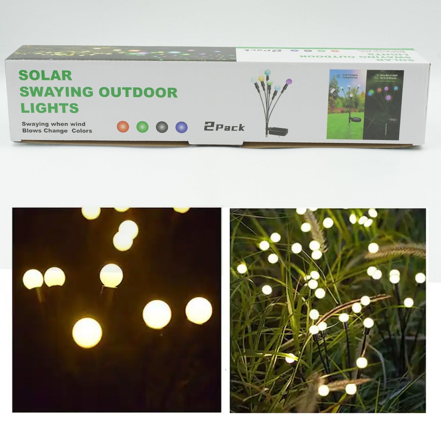 Solar Garden Lights, Solar - Powered Firefly Lamp, New Upgraded Solar Firefly Lights Outdoor Waterproof, Solar Outdoor Decorative Lights for Yard Gardening Patio Backyard Pathway Décor (2 PCS Set 12 LED (Warm Light))