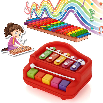 Baby Piano Xylophone 2 in 1 Toy for Toddlers, 5 Multicolored Key Keyboard Xylophone Piano, Preschool Educational Musical Learning Instruments Toy for Baby Kids Girls Boys 3+ Years (1 Pc)