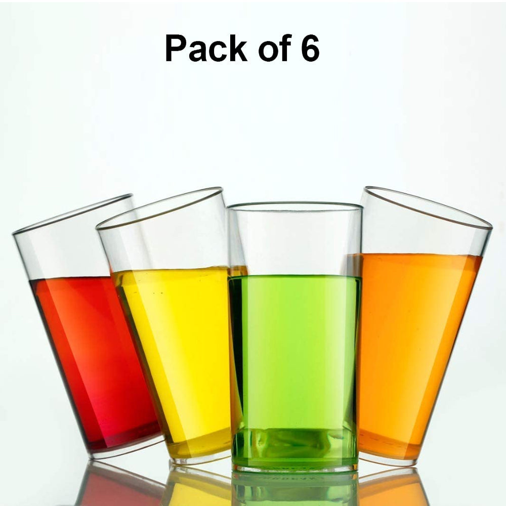 2343 Heavy unbreakable Stylish Plastic Clear look fully Transparent Glasses Set 330ml (6pcs) 