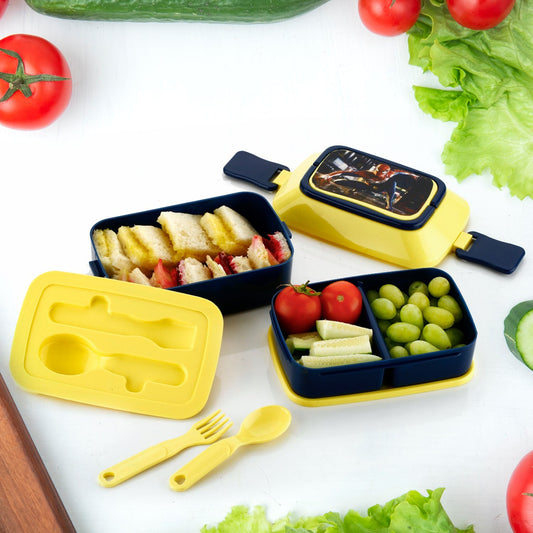 Double Layer Lunch Box Stylish Lid Lunch Box With Fork & Spoon Lunch Box For Children School Lunch Box 