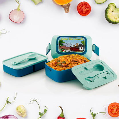 Double Layer Lunch Box Stylish Lid Lunch Box With Fork & Spoon Lunch Box For Children School Lunch Box 