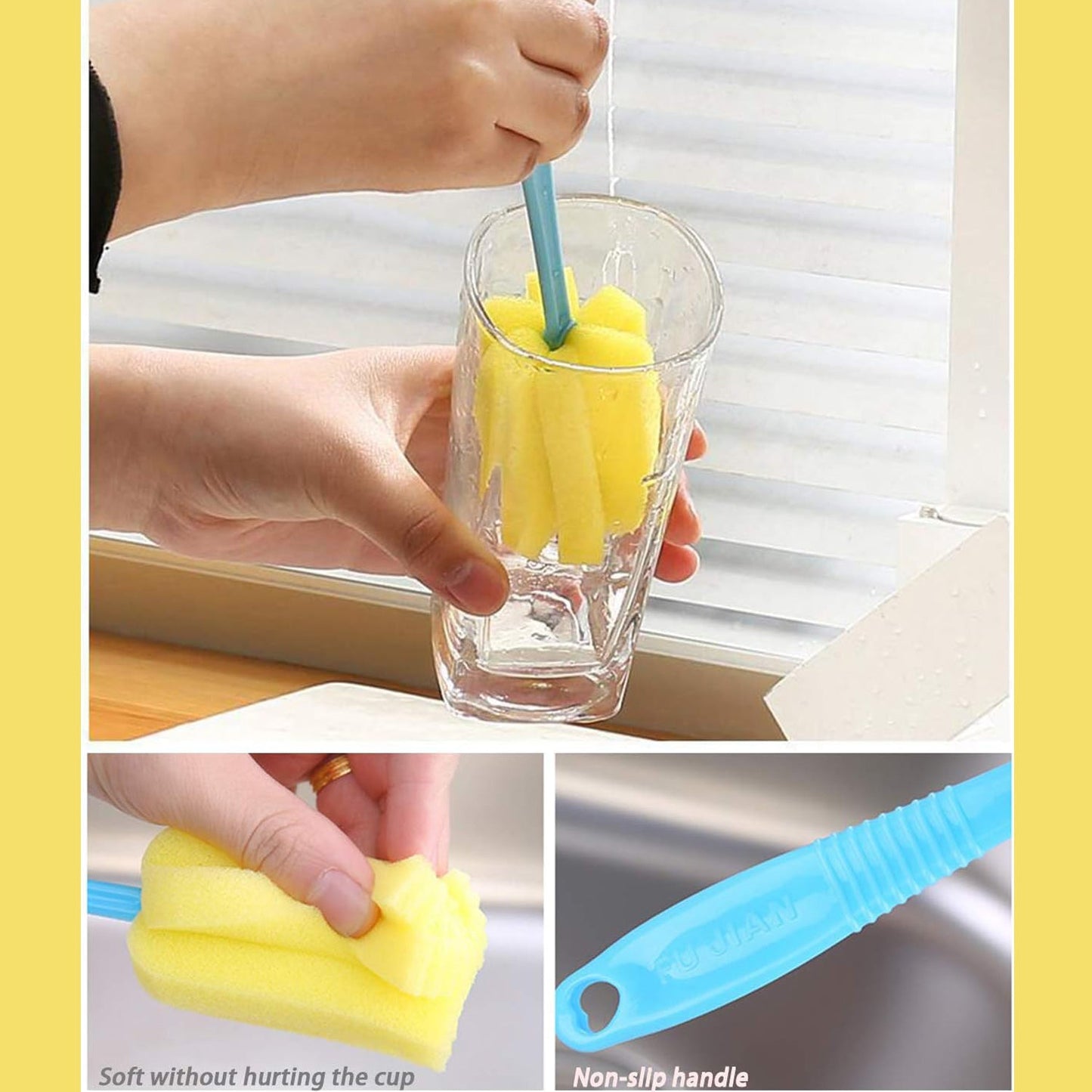 Sponge Cup Washing Brush/ Washing Cup Milk Bottle Cleaning Brush Kitchen Brush Water Cup Tea Cup Brush, Sponge Head Household Kitchen Cleaning Tool (20Cm)