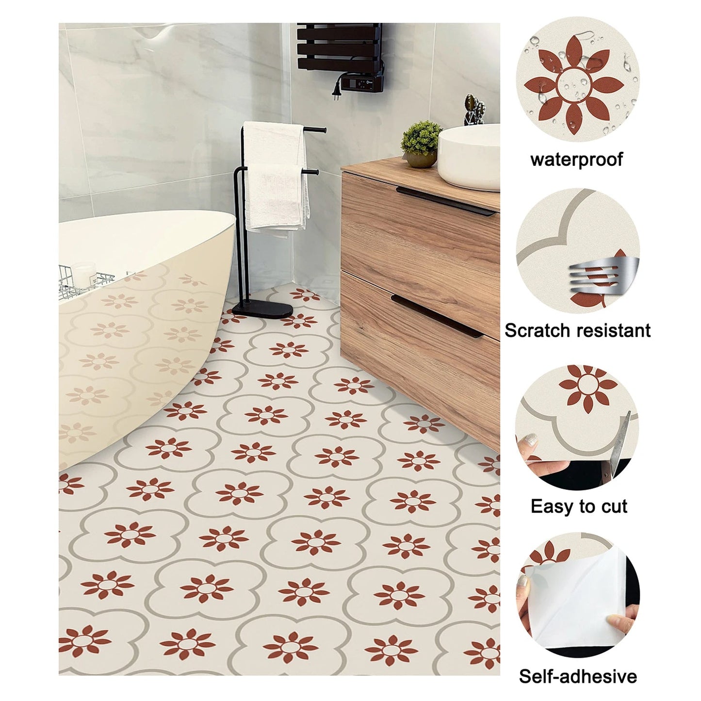 Peel and Stick Floor Tiles Kitchen Backsplash Sticker Detachable Waterproof DIY Tile Stickers for Wall Decoration Tiles Home Decoration (8x8 Inch / 1 pc Tiles)