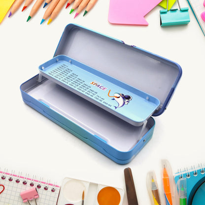 Metal Pencil Box, Pencil Case Double Compartment for Kids Stationery Compass Box, Stationery Gift for School Kids Compass, Pencil Box, Birthday Return Gift for Kids