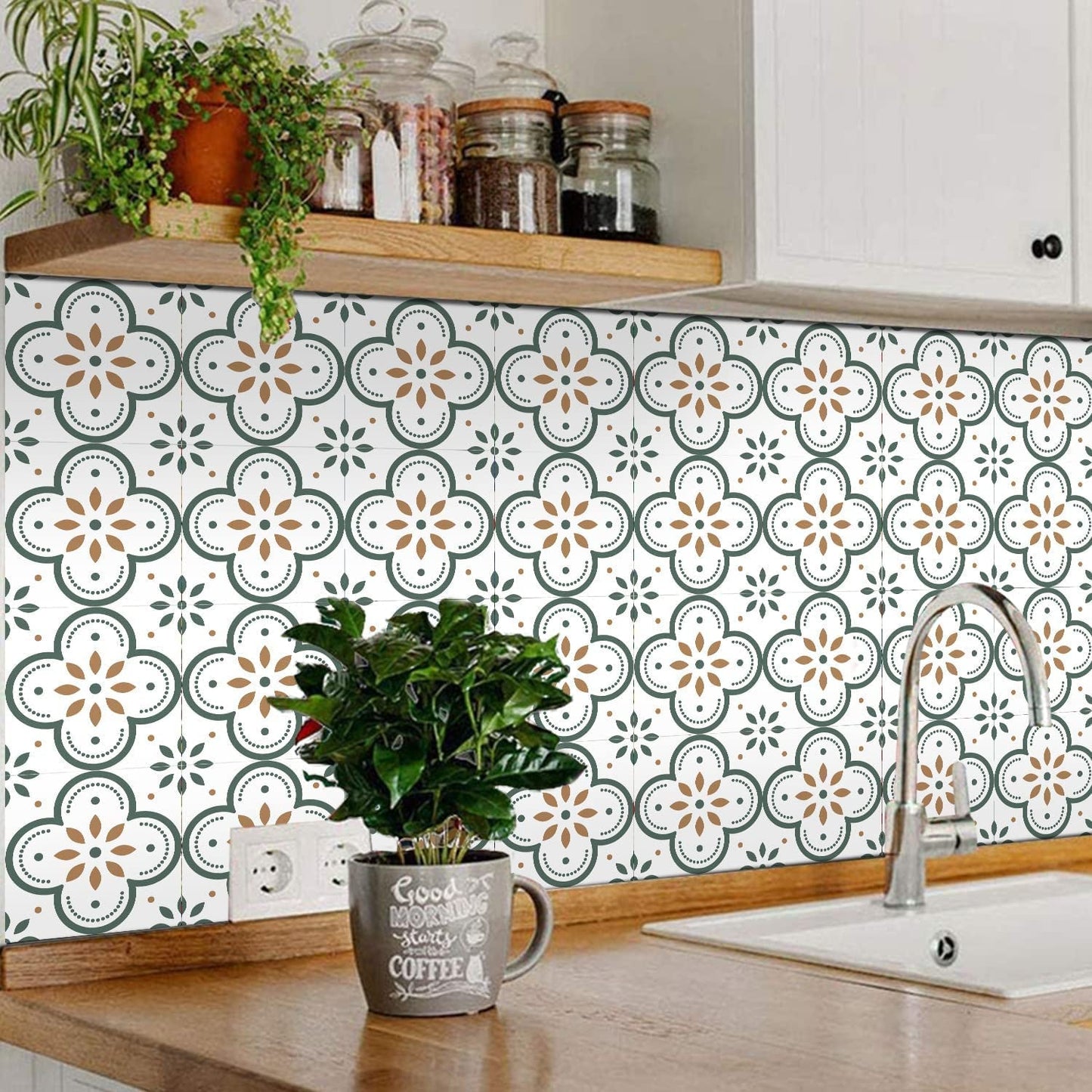 Peel and Stick Floor Tiles Kitchen Backsplash Sticker Detachable Waterproof DIY Tile Stickers for Wall Decoration Tiles Home Decoration (8x8 Inch / 1 pc Tiles)