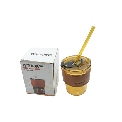 Home Glass Coffee Mug/Tea Cup with Glass Straw and Leakproof Lid  Travel Friendly Cups with Heatproof Sleeves