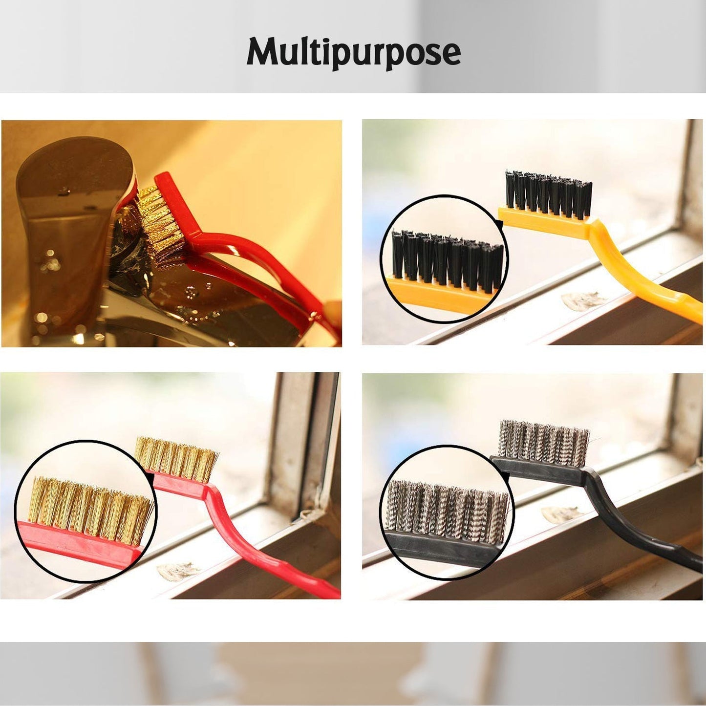 3pc  Mini Wire Brush Set Brass Nylon Stainless Steel Bristles Household Cleaning Brush for Gas Stove, Smoke Machine Tool Burner Tiles Tap Rust Removal Welding Slag Dirt & Paint Scrubbing.