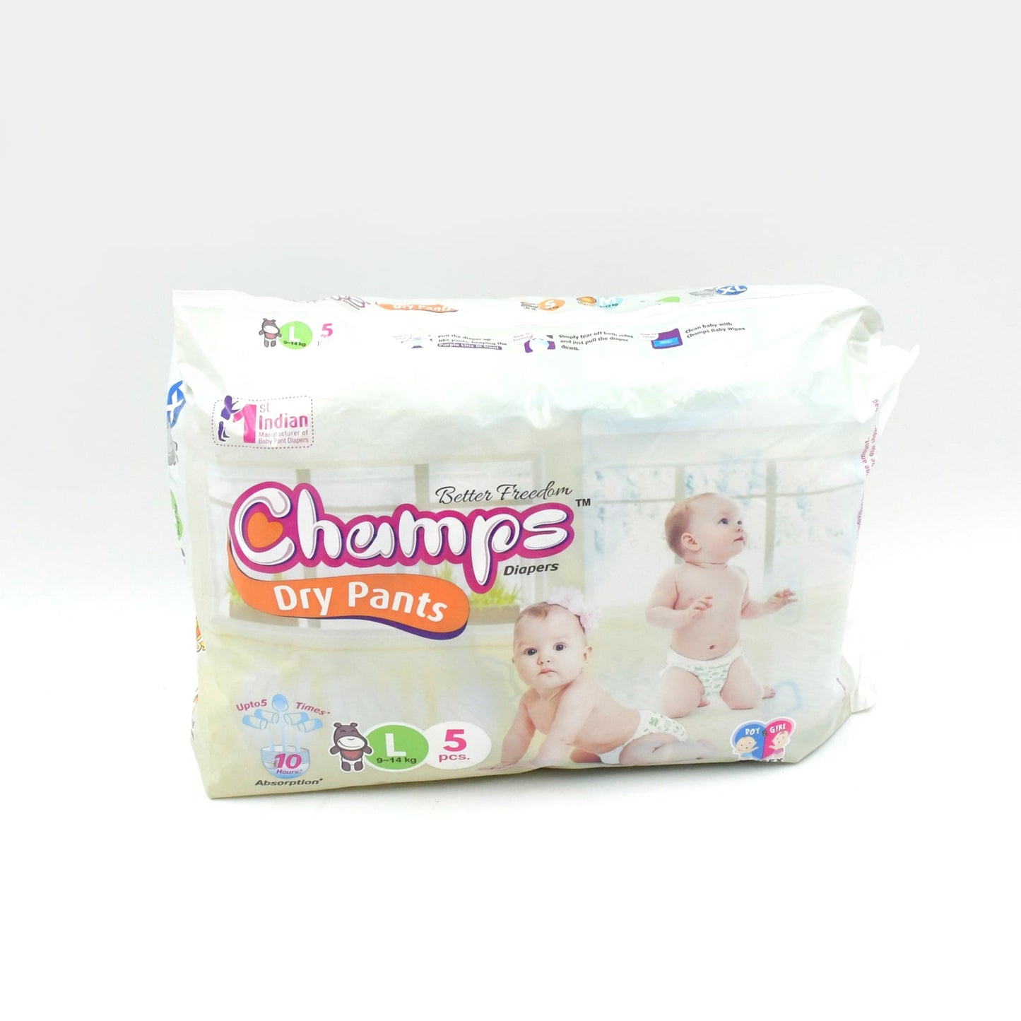 Baby Diaper High Absorbent Pant Diapers,  Champs Soft and Dry Baby Diaper Pants S 5 Pcs (Large , L5 Pieces)