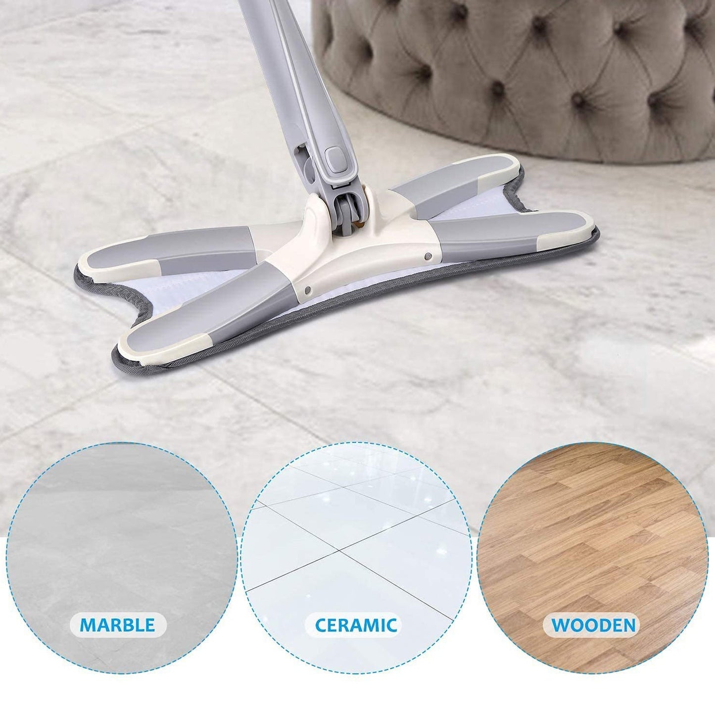 Adjustable Long Handle 360 Degree Flat Hand Mop, X Type, Automatic Water Rotation for Wood, Ceramic Tile, Easy Squeeze Mop for Floor, Window, Wall, Kitchen, Sofa, Corners, Ceiling