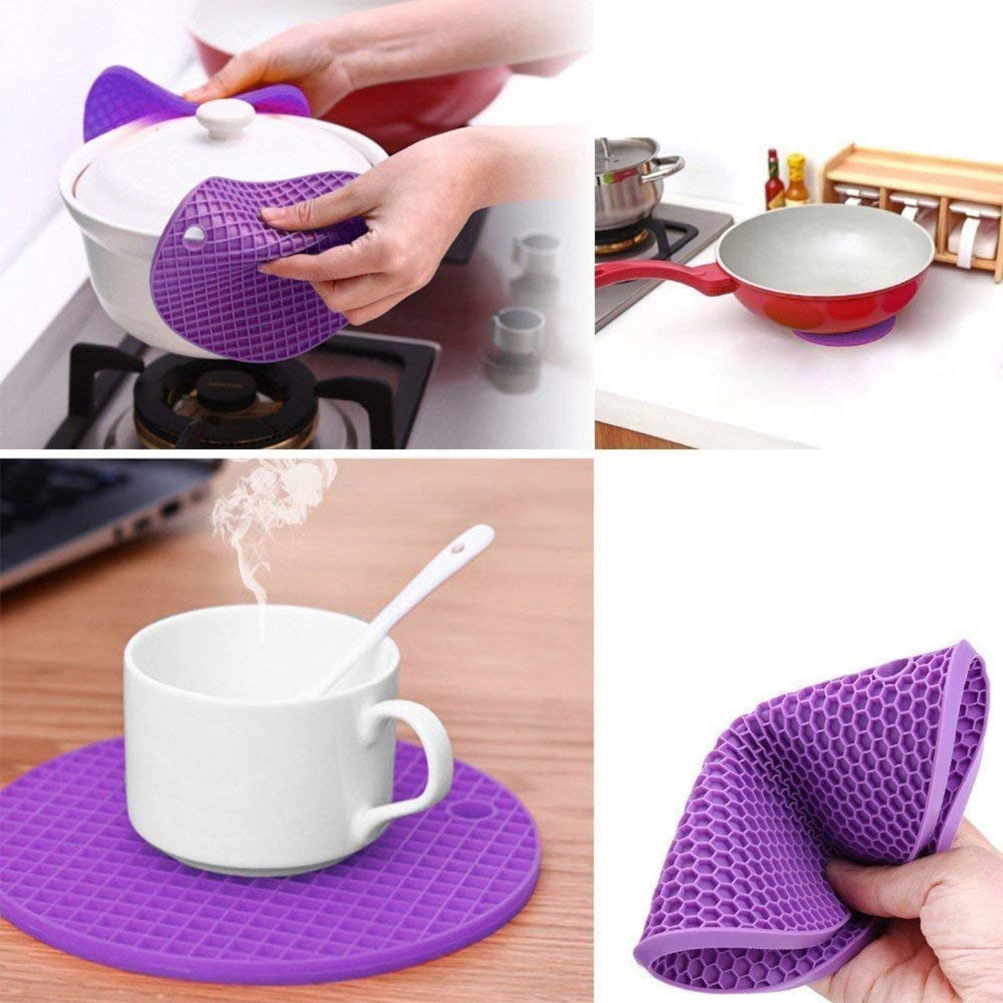 4 Pc Silicon Hot Mat For Placing Hot Vessels And Utensils Over It Easily Without Having Any Visible Marks On Surfaces.