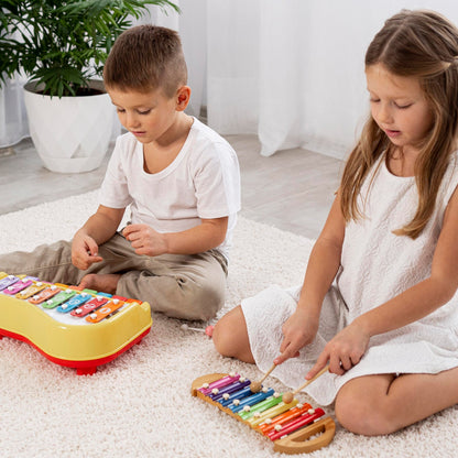 Baby Piano Xylophone 2 in 1 Toy for Toddlers, 5 Multicolored Key Keyboard Xylophone Piano, Preschool Educational Musical Learning Instruments Toy for Baby Kids Girls Boys 3+ Years (1 Pc)