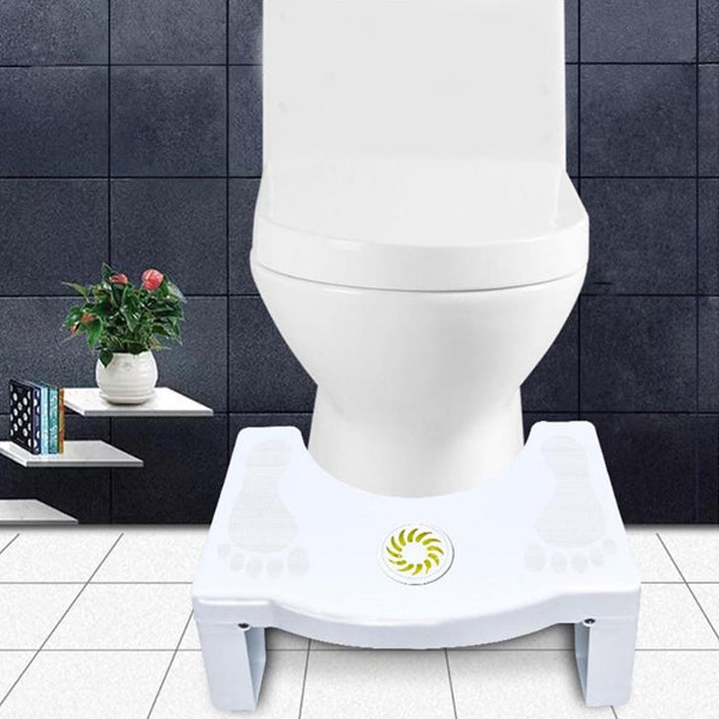 6005A Plastic Non-Slip Folding Toilet Squat Stool - White Color 