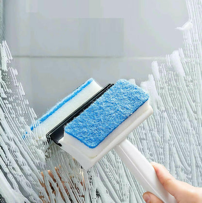 2 in 1 Glass Wiper Cleaning Brush Mirror Grout Tile Cleaner Washing Pot Brush Double-Sided Glass Wipe Bathroom Wiper Window Glass Wiper