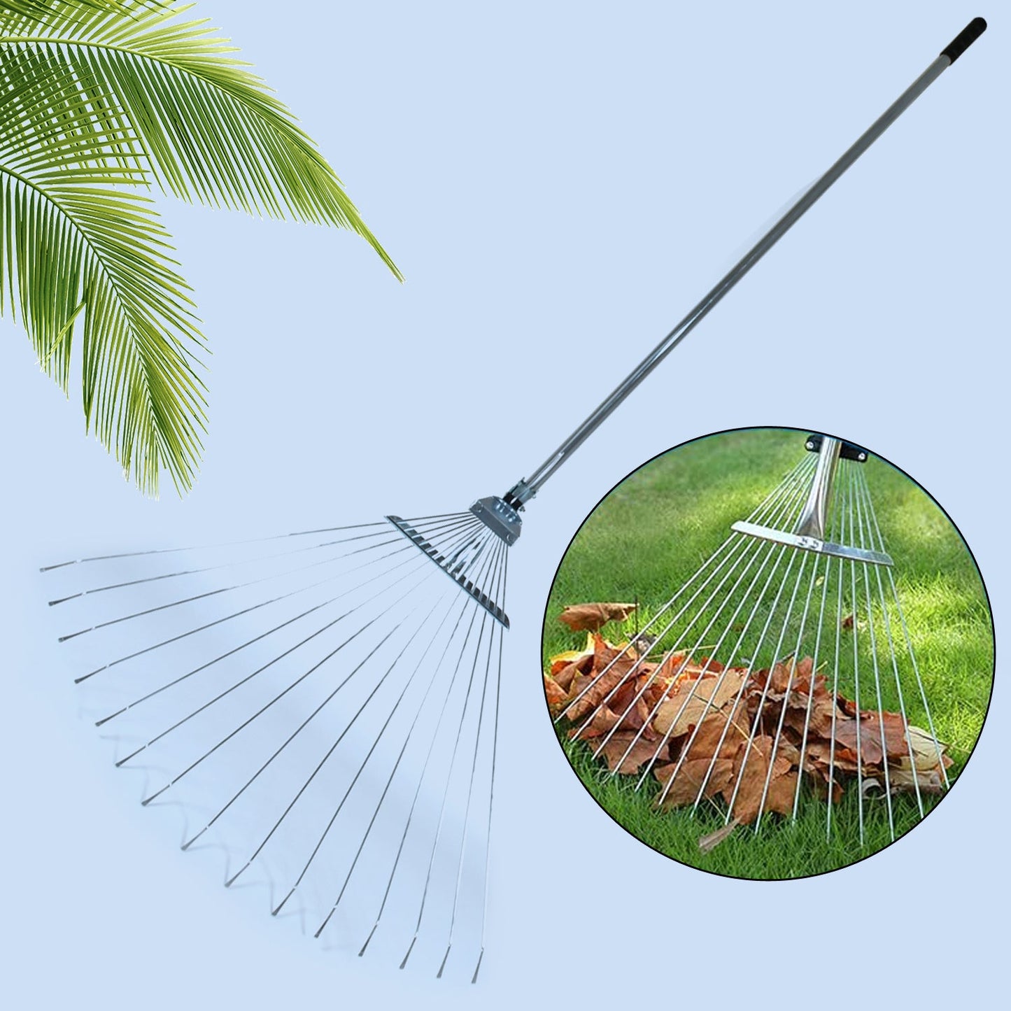 Rake for Gardening 115-152 CM , Stainless Steel Telescopic Garden Rake for Quick Clean Up of Lawn and Yard, Adjustable Rake Claws Spacing Garden Broom with Long Handle for Clean Leaves (MOQ :- 12 pc)