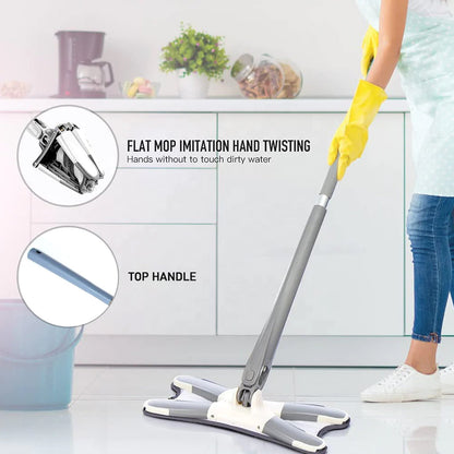 Adjustable Long Handle 360 Degree Flat Hand Mop, X Type, Automatic Water Rotation for Wood, Ceramic Tile, Easy Squeeze Mop for Floor, Window, Wall, Kitchen, Sofa, Corners, Ceiling