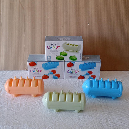 CARTOON SHAPE MOLD ICE CANDY, POPSICLE MOLD ICE, PLASTIC ICE CANDY MAKER KULFI MAKER MOLDS SET WITH 4 CUPS (1 PC / MULTICOLOR)