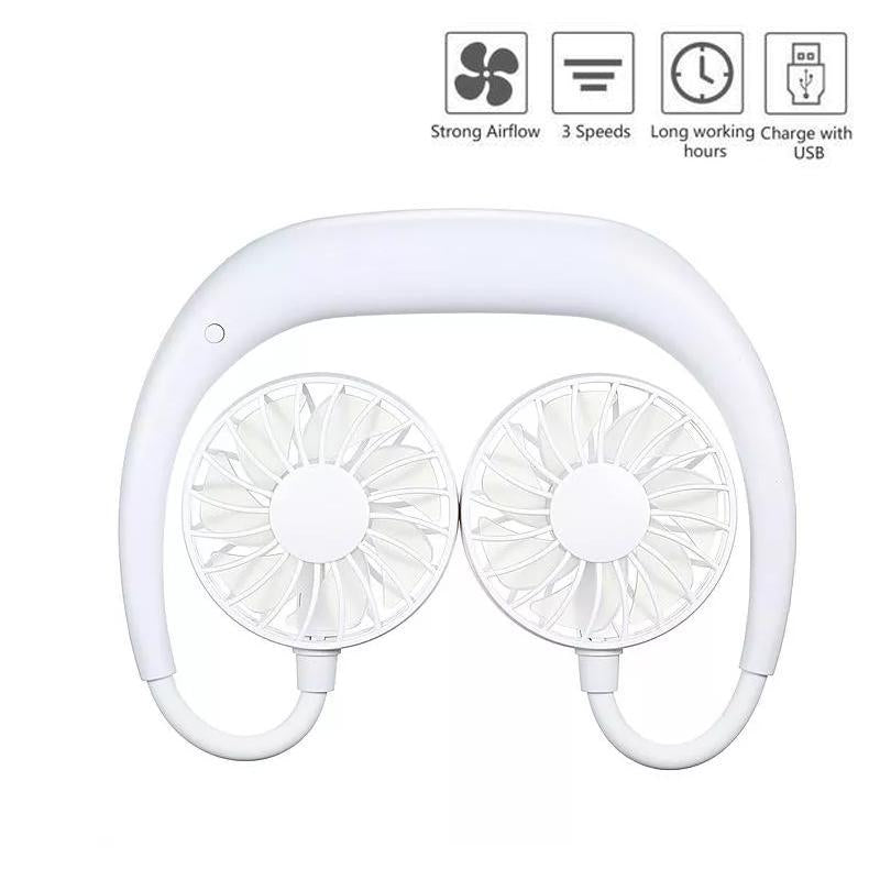 Hand Free Personal Fan - Portable USB Battery Rechargeable Mini Fan - Headphone Design Wearable Neckband Fan Neck lance Fan Cooler Fan (Battery Not included)