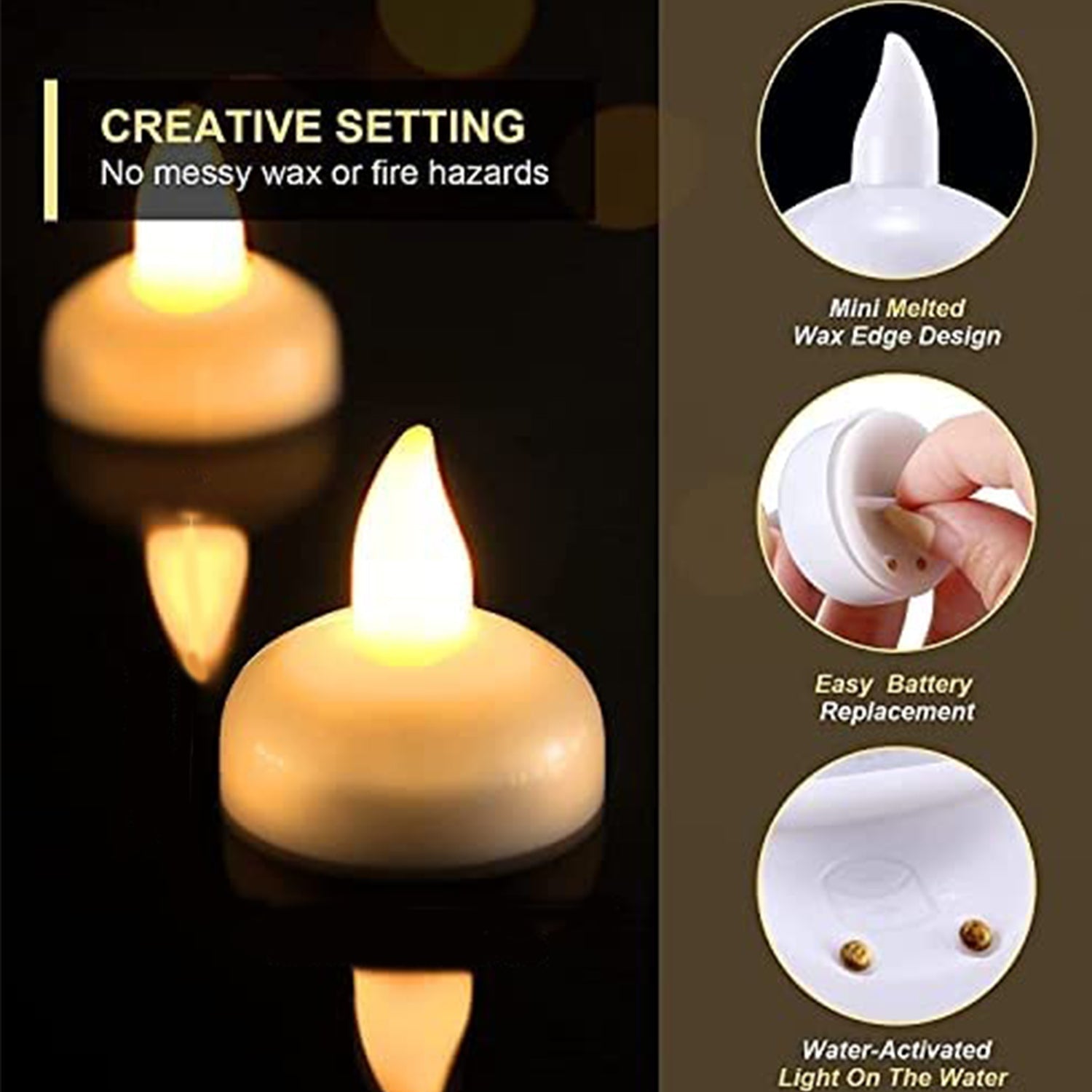 6439 Set of 12 Flameless Floating Candles Battery Operated Tea Lights Tealight Candle - Decorative, Wedding. 