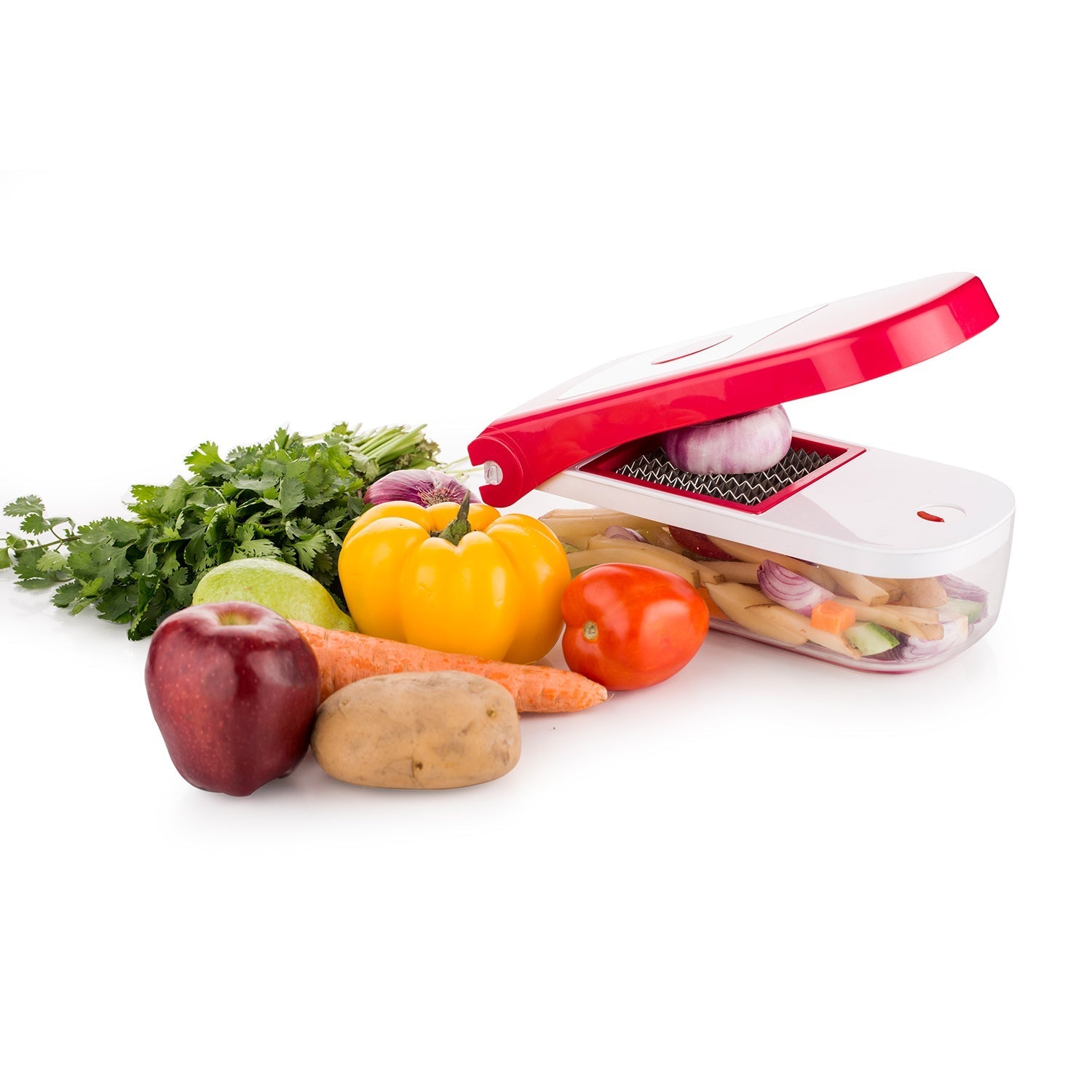 8102 Ganesh Plastic Chopper Vegetable and Fruit Cutter, Red 