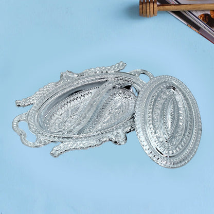 2853 Plastic Peacock Dry Fruit Silver Finish Serving Tray 