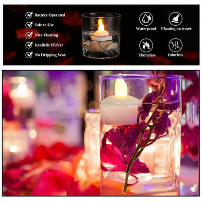 6439 Set of 12 Flameless Floating Candles Battery Operated Tea Lights Tealight Candle - Decorative, Wedding. 