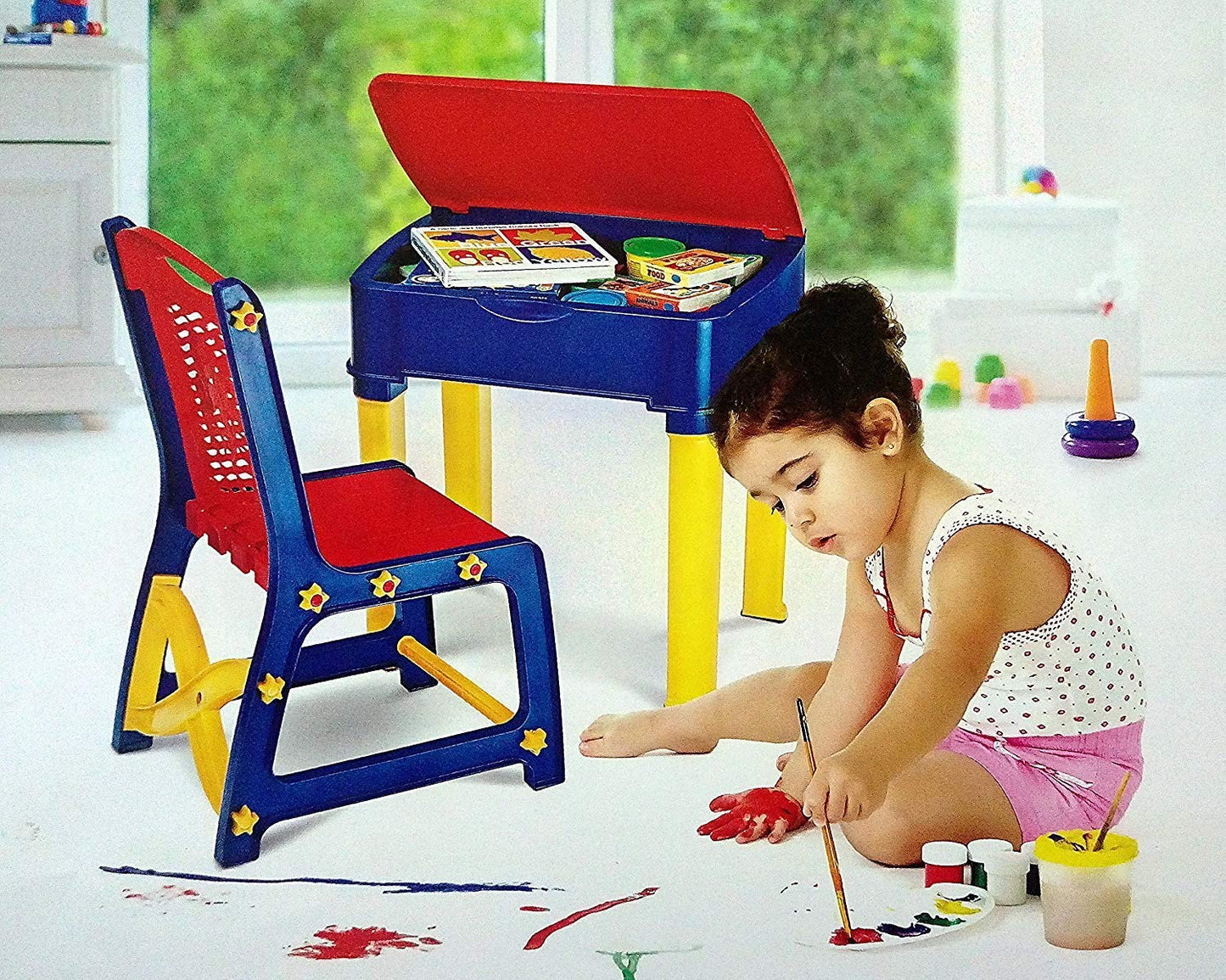 Study Table And Chair Set For Boys And Girls With Small Box Space For Pencils Plastic High Quality Study Table (Pink)