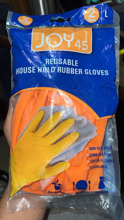 4851 2 Pair Large Orange Gloves For Types Of Purposes Like Washing Utensils, Gardening And Cleaning Toilet Etc. 