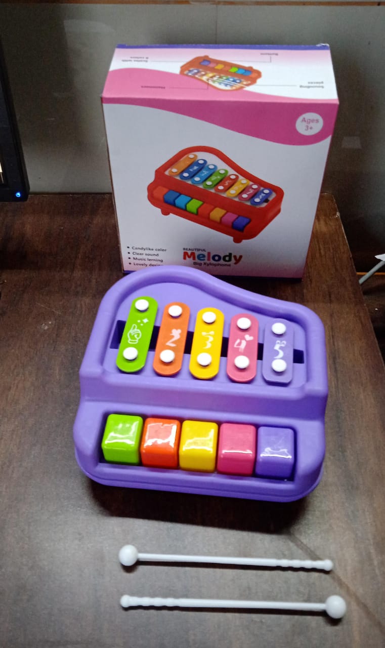 Baby Piano Xylophone 2 in 1 Toy for Toddlers, 5 Multicolored Key Keyboard Xylophone Piano, Preschool Educational Musical Learning Instruments Toy for Baby Kids Girls Boys 3+ Years (1 Pc)