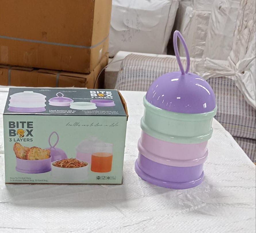 3 Layer Cute Portable Baby Food Milk Powder Storage Box Bottle Container Milk Powder Baby Food Container Bowl. (Purple)